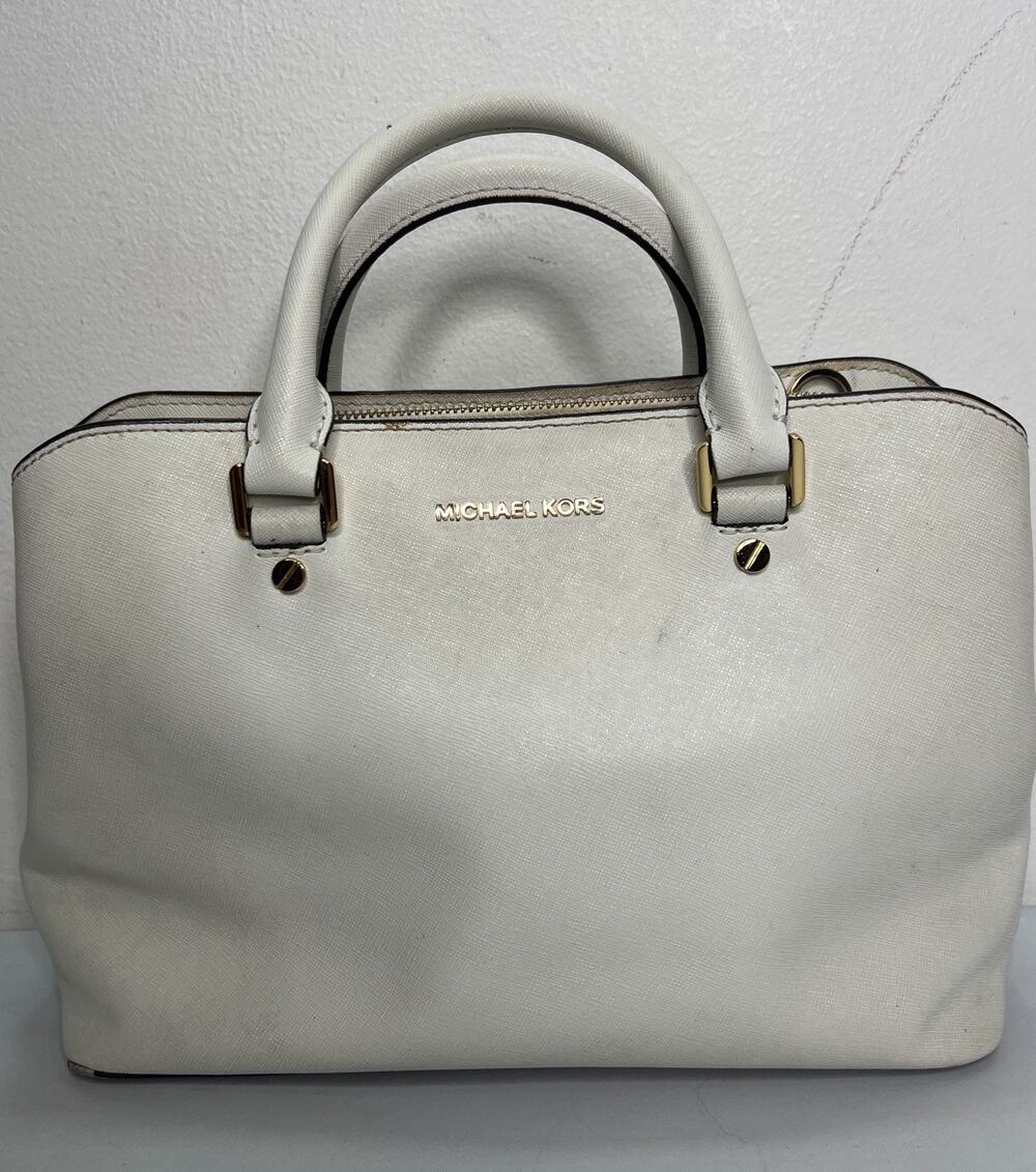 Michael Kors White Saffiano Leather Handbag Double Handles Shoulder Strap